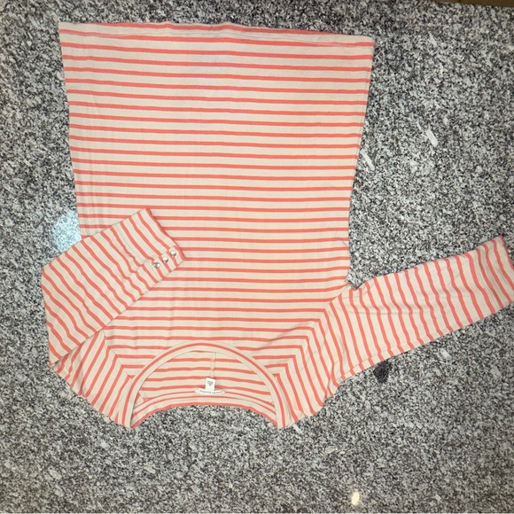 Banana Republic coral tan striped shirt top Boxy Long Sleeve Tee soft XL - Picture 3 of 13
